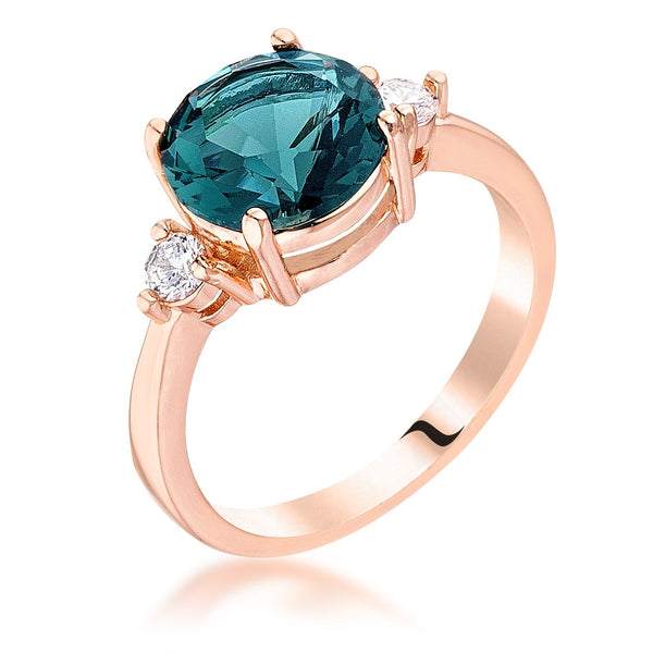 Lovcia Elegant Rose Gold Peacock Blue Three-Stone Engagement Ring-Rings-5-5