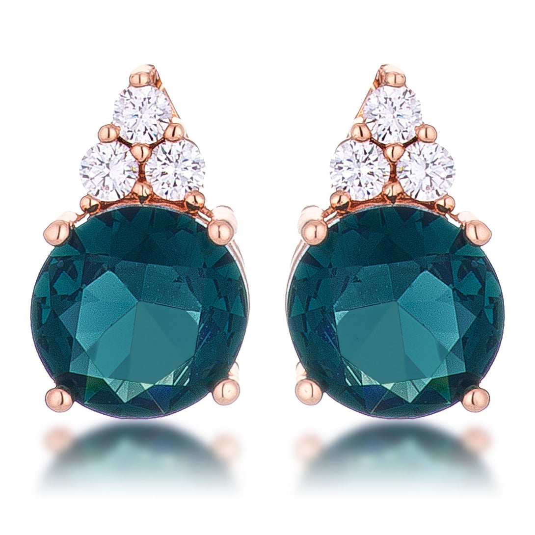 Lovcia Elegant Rose Gold Plated Blue Green CZ Stud Earrings-Earrings-