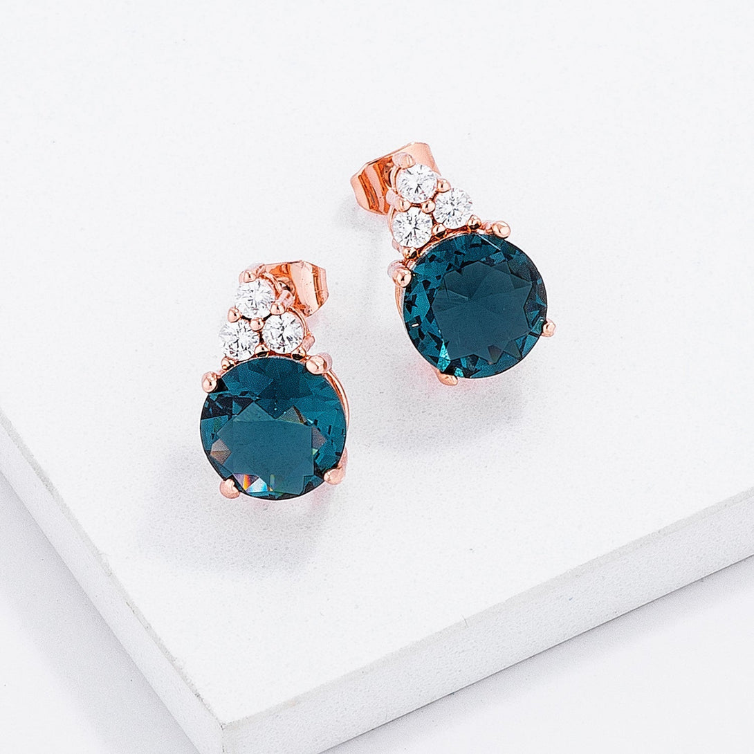 Lovcia Elegant Rose Gold Plated Blue Green CZ Stud Earrings-Earrings-