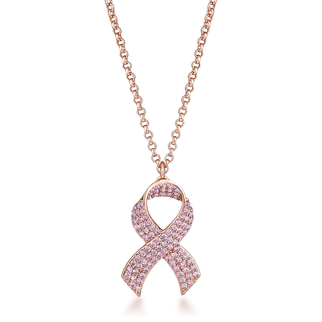 Lovcia Elegant Rose Gold Plated Necklace with Pink CZ Ribbon Pave Design-Necklaces-