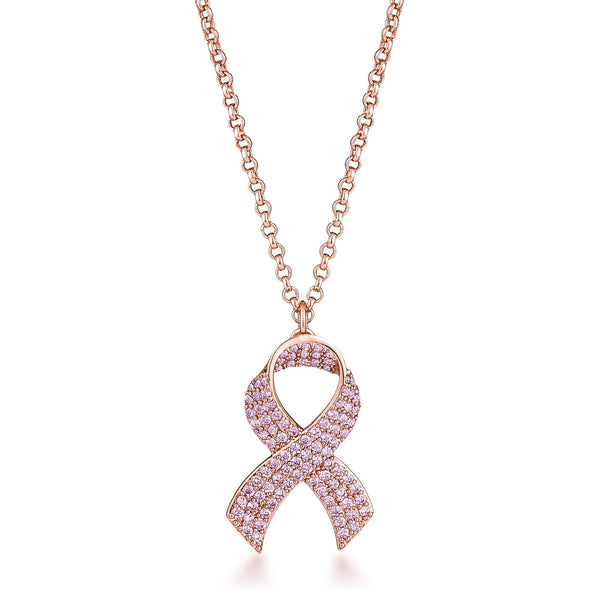 Lovcia Elegant Rose Gold Plated Necklace with Pink CZ Ribbon Pave Design-Necklaces-