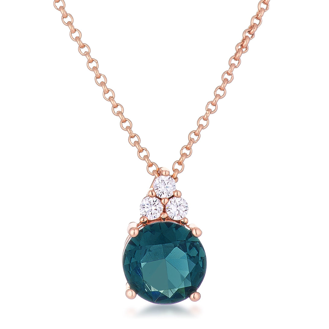 Lovcia Elegant Rose Gold Plated Peacock Green CZ Pendant with White Accents-Pendants-