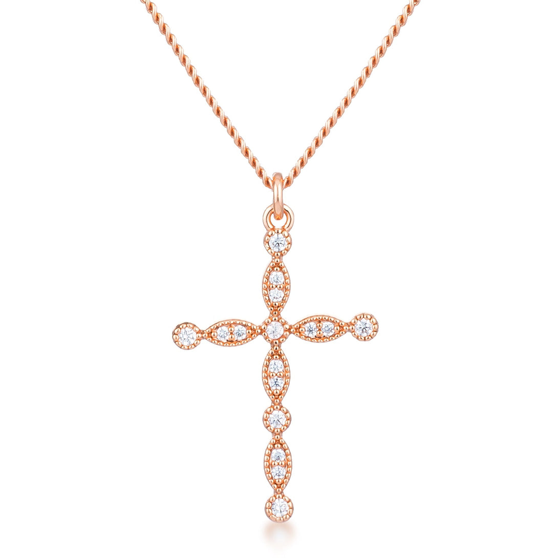 Lovcia Elegant Rose Gold Plated Vintage Cross Pendant with Clear CZ Stones-Pendants-