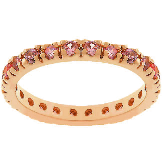 Lovcia Elegant Rose Gold-Tone Pink Cubic Zirconia Eternity Band-Rings-5-5