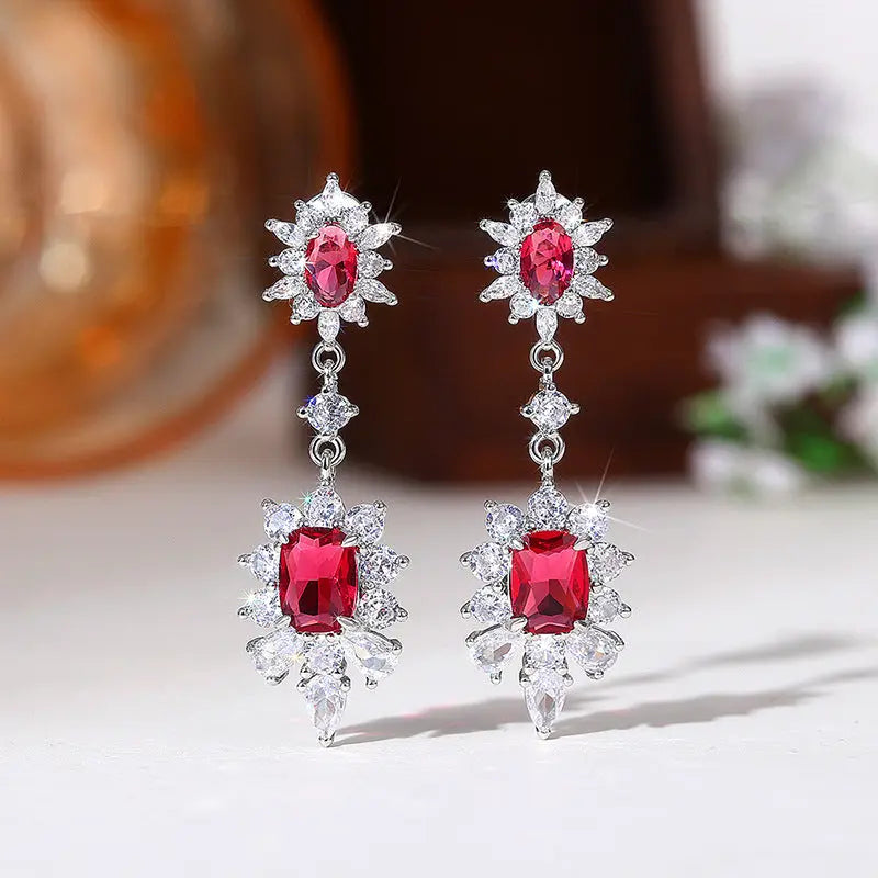 Lovcia Elegant Rose Petal Drop Earrings for Women-Earrings-E2913 Red-E2913 Red