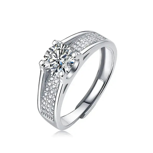 Lovcia Elegant Round Moissanite CZ Micro Setting 925 Sterling Silver Adjustable Ring-Rings-1 ct ( Certificate Included )-1 ct ( Certificate Included )