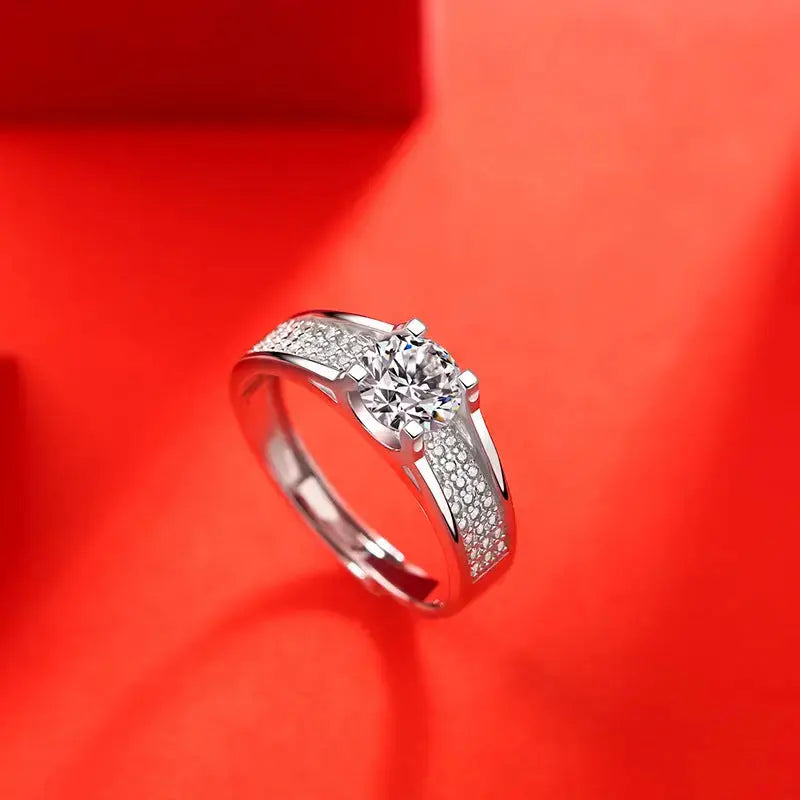 Lovcia Elegant Round Moissanite CZ Micro Setting 925 Sterling Silver Adjustable Ring-Rings-1 ct ( Certificate Included )-1 ct ( Certificate Included )