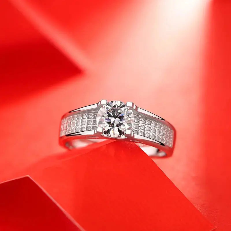 Lovcia Elegant Round Moissanite CZ Micro Setting 925 Sterling Silver Adjustable Ring-Rings-1 ct ( Certificate Included )-1 ct ( Certificate Included )
