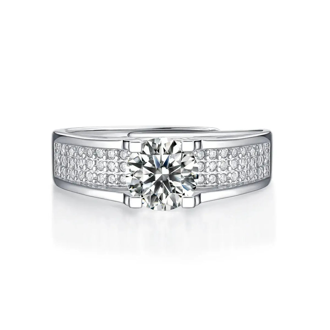 Lovcia Elegant Round Moissanite CZ Micro Setting 925 Sterling Silver Adjustable Ring-Rings-1 ct ( Certificate Included )-1 ct ( Certificate Included )