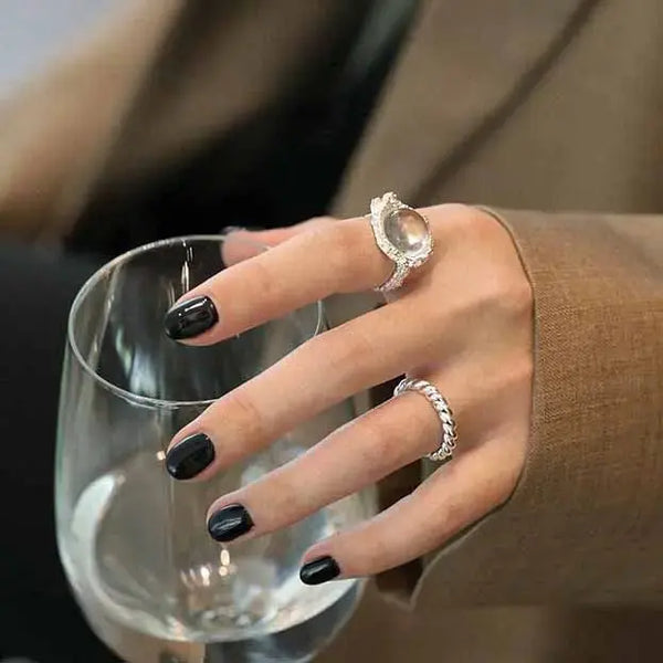 Lovcia Elegant Round Natural Anemousite/Crystal CZ 925 Sterling Silver Adjustable Ring-Rings-Silver * Anemousite-Silver * Anemousite