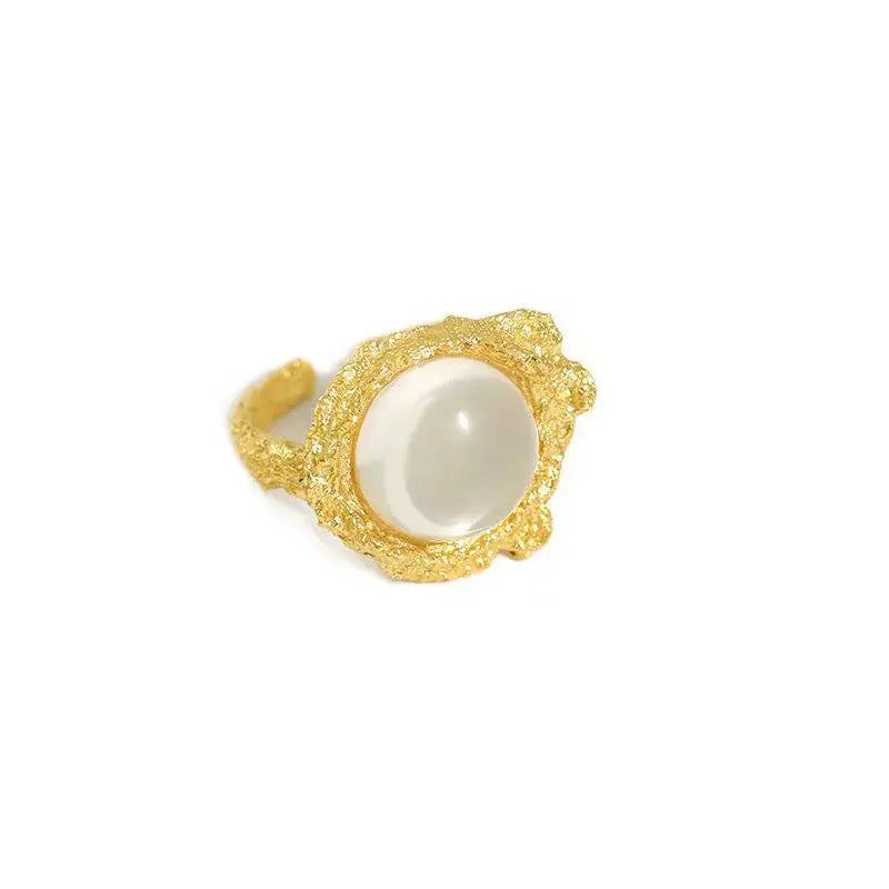 LOVCIA Elegant Round Natural Anemousite/Crystal CZ 925 Sterling Silver Adjustable Ring