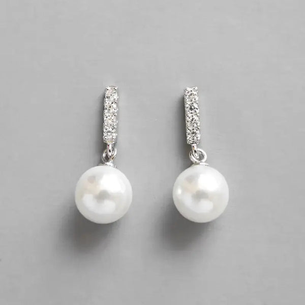 Lovcia Elegant Round Shell Pearl CZ 925 Sterling Silver Stud Earrings-Earrings-Rhodium-Rhodium