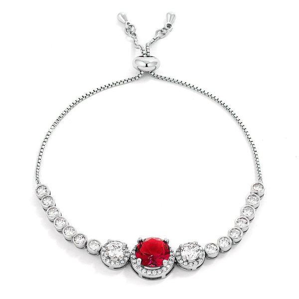 Lovcia Elegant Ruby Red and Clear CZ Halo Tennis Bracelet in Bolo Style-Bracelets-