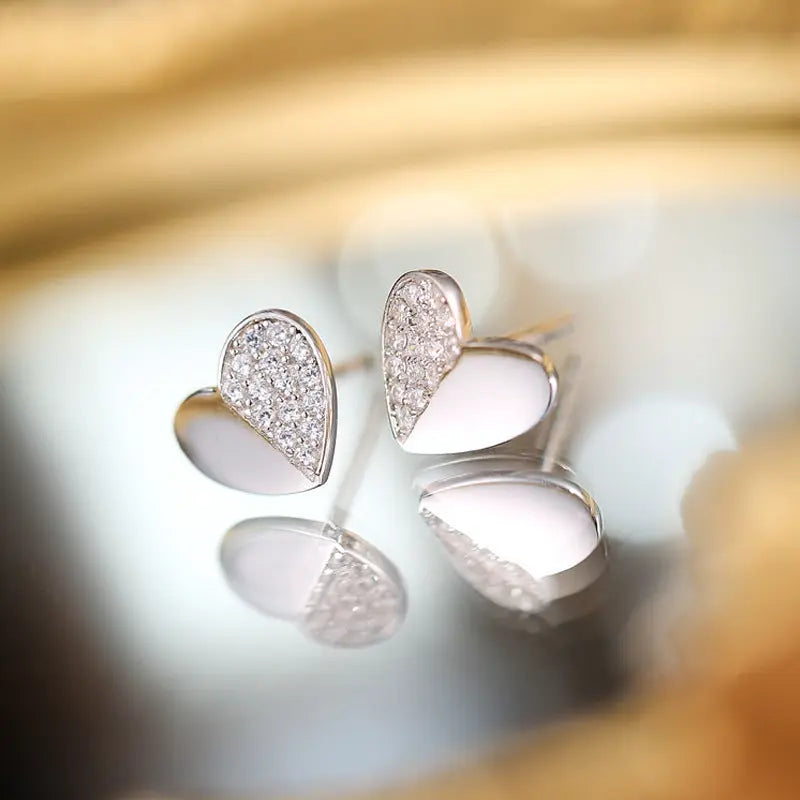 Lovcia Elegant S925 Silver Heart Stud Earrings with Electroplated Finish-Earrings-A White Gold Plated-A White Gold Plated