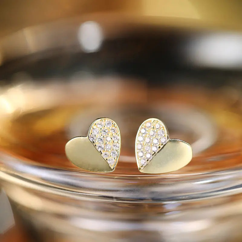 Lovcia Elegant S925 Silver Heart Stud Earrings with Electroplated Finish-Earrings-B Gold Plated-B Gold Plated