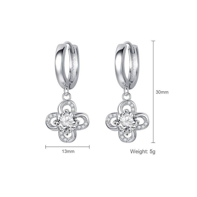 Lovcia Elegant S925 Silver Rhinestone Four Petal Flower Hoop Earrings for Women-Earrings-Gold-Gold