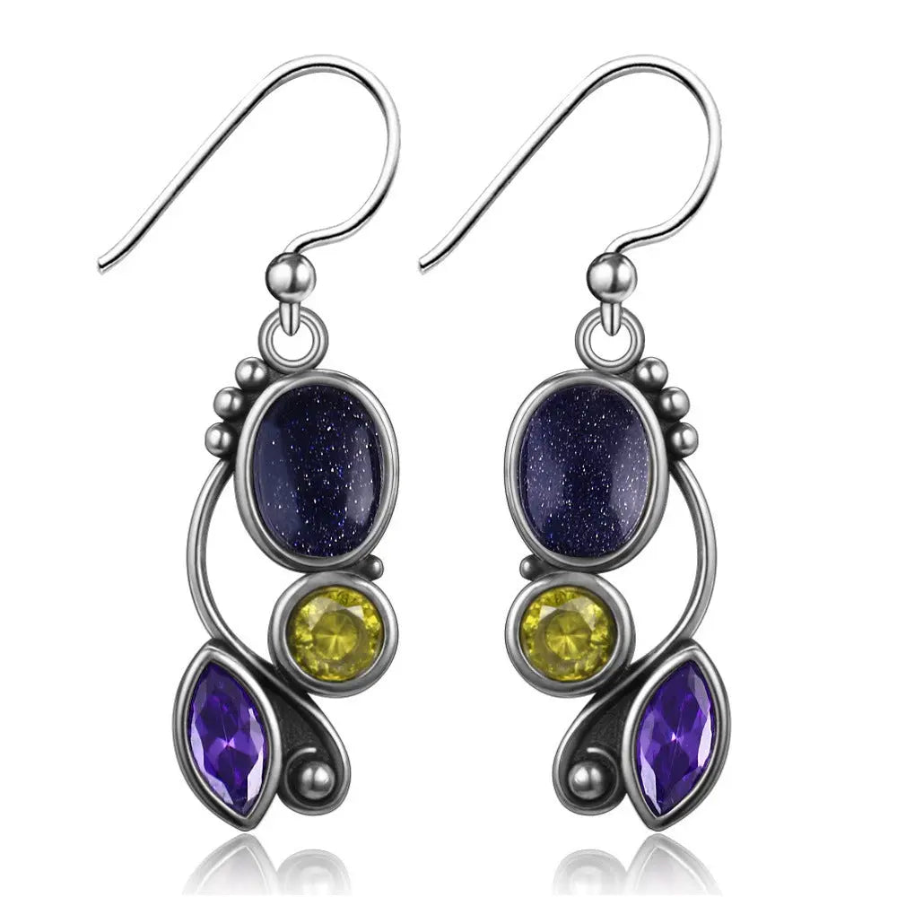 Lovcia Elegant S925 Sterling Silver Blue Sandstone Floral Drop Earrings for Women-Earrings-Purple-Purple