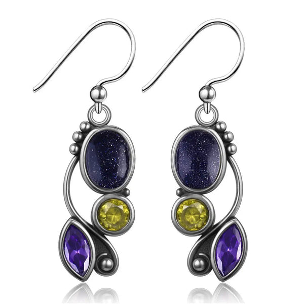 Lovcia Elegant S925 Sterling Silver Blue Sandstone Floral Drop Earrings for Women-Earrings-Purple-Purple
