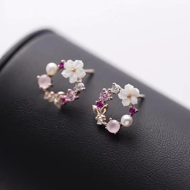Lovcia Elegant S925 Sterling Silver Rose Flower Stud Earrings for Women-Earrings-White Gold Color-925 Silver-White Gold Color