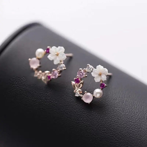 Lovcia Elegant S925 Sterling Silver Rose Flower Stud Earrings for Women-Earrings-White Gold Color-925 Silver-White Gold Color