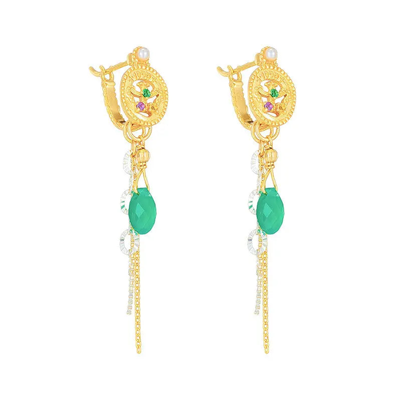 Lovcia Elegant S925 Sterling Silver Wave Design Green Chalcedony Jewellery Set-Earrings-Three piece set-Three piece set