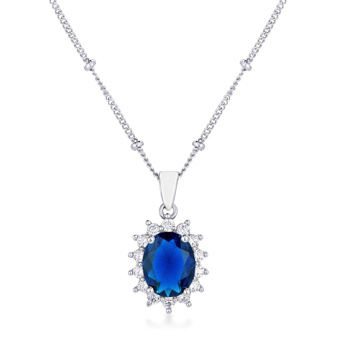 Lovcia Elegant Sapphire Blue Royal Oval Pendant with Rhodium Plating-Pendants-