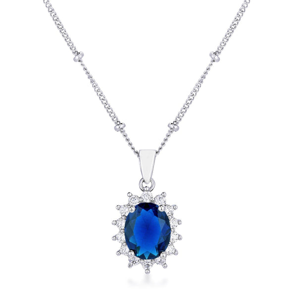 Lovcia Elegant Sapphire Blue Royal Oval Pendant with Rhodium Plating-Pendants-