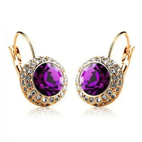 Lovcia Elegant Semicircular Crystal Earrings - Moon River Collection-Earrings-Gold purple-Gold purple