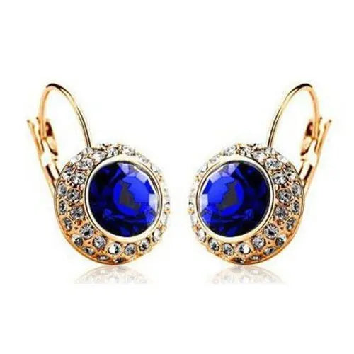 Lovcia Elegant Semicircular Crystal Earrings - Moon River Collection-Earrings-Gold Royal Blue-Gold Royal Blue