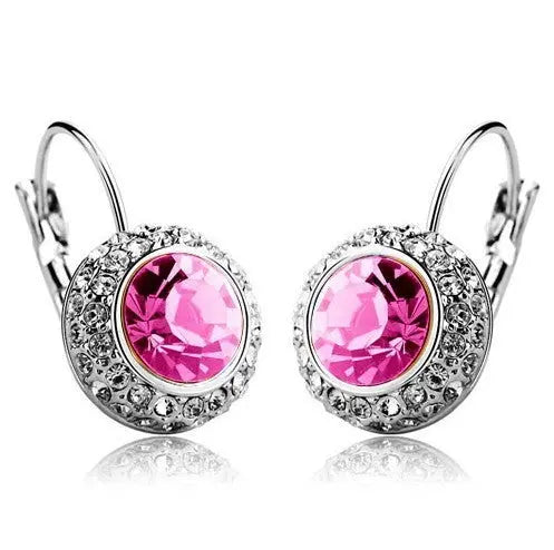 Lovcia Elegant Semicircular Crystal Earrings - Moon River Collection-Earrings-Silver pink-Silver pink