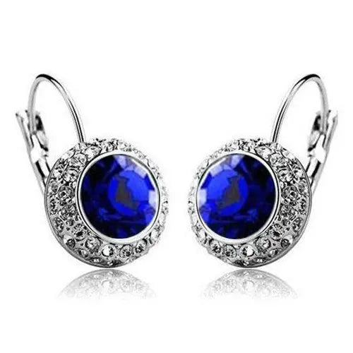 Lovcia Elegant Semicircular Crystal Earrings - Moon River Collection-Earrings-Silver Royal Blue-Silver Royal Blue
