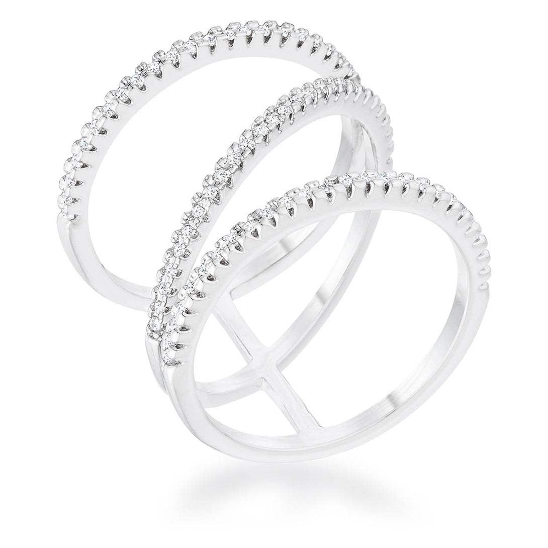 Lovcia Elegant Shauna Rhodium-Plated Wide Ring with 0.4ct CZ Stones-Rings-5-5