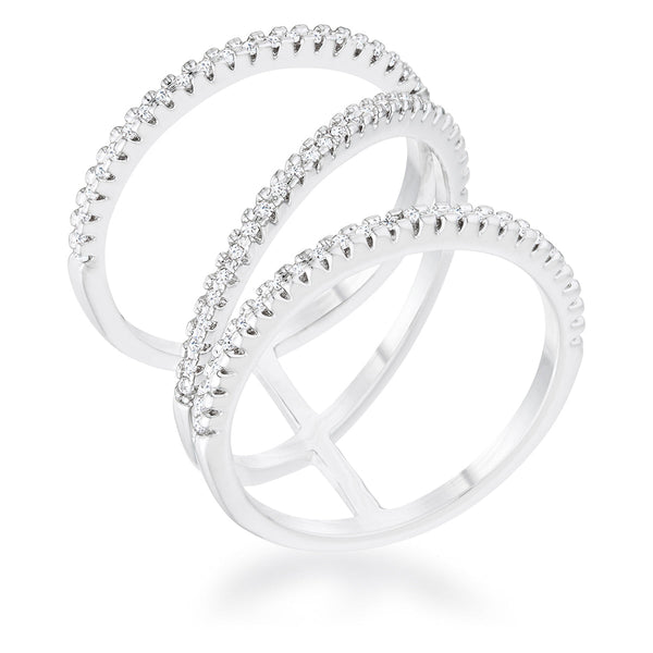 Lovcia Elegant Shauna Rhodium-Plated Wide Ring with 0.4ct CZ Stones-Rings-5-5