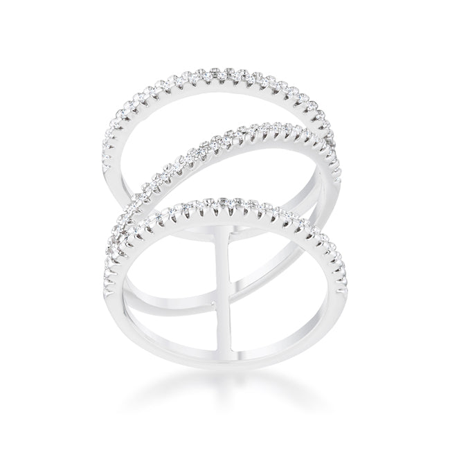 Lovcia Elegant Shauna Rhodium-Plated Wide Ring with 0.4ct CZ Stones-Rings-5-5