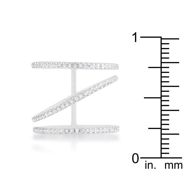 Lovcia Elegant Shauna Rhodium-Plated Wide Ring with 0.4ct CZ Stones-Rings-5-5
