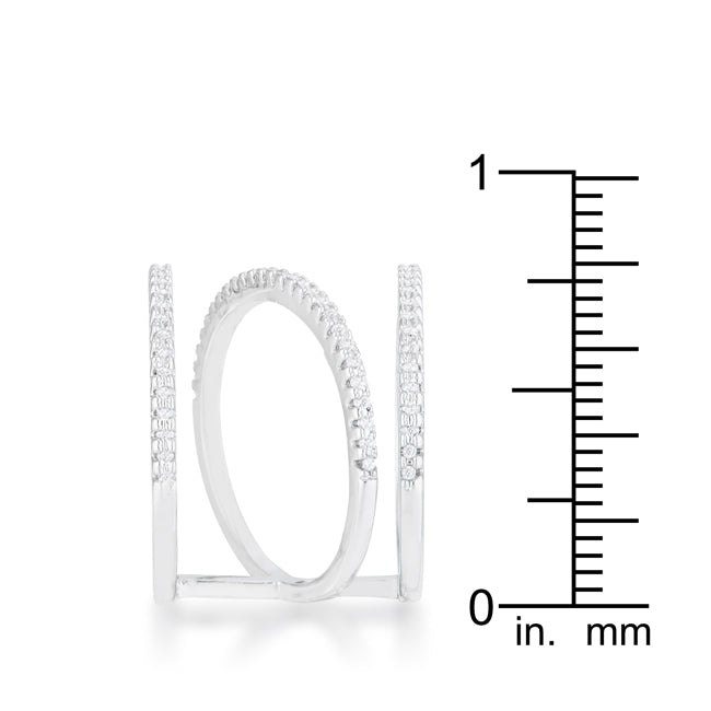 Lovcia Elegant Shauna Rhodium-Plated Wide Ring with 0.4ct CZ Stones-Rings-5-5