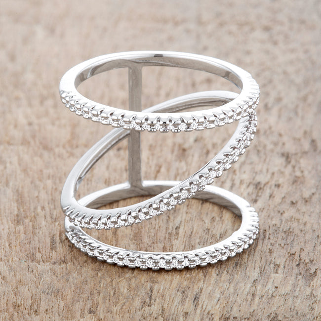 Lovcia Elegant Shauna Rhodium-Plated Wide Ring with 0.4ct CZ Stones-Rings-5-5