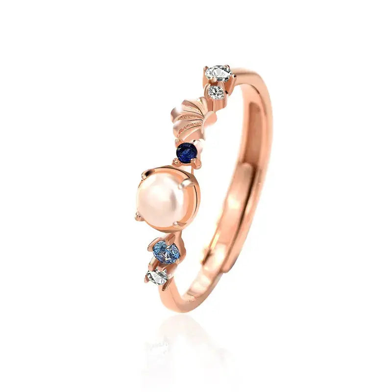 Lovcia Elegant Shell Pearl Mermaid Tail CZ 925 Sterling Silver Adjustable Ring-Rings-Rose Gold-Rose Gold