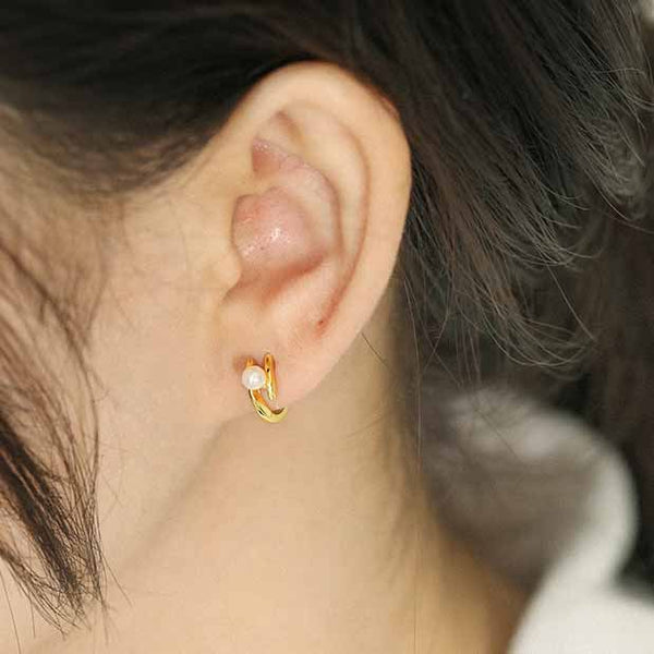 Lovcia Elegant Shell Pearl Sterling Silver Hoop Earrings for Women with 18K Gold/Rhodium Plating-Earrings-Silver-Silver