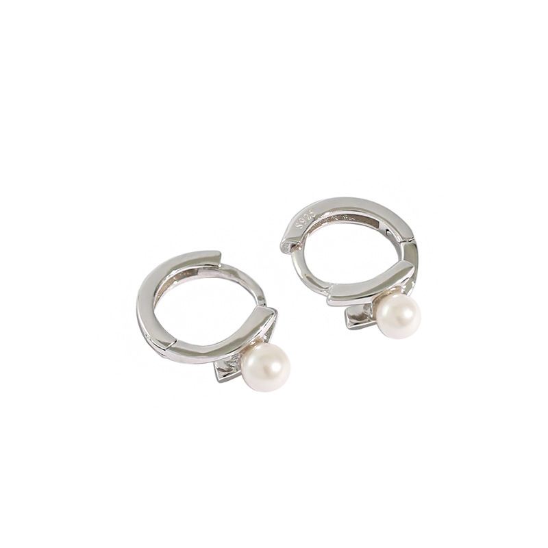 Lovcia Elegant Shell Pearl Sterling Silver Hoop Earrings for Women with 18K Gold/Rhodium Plating-Earrings-Silver-Silver