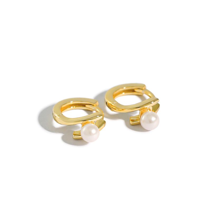 Lovcia Elegant Shell Pearl Sterling Silver Hoop Earrings for Women with 18K Gold/Rhodium Plating-Earrings-Yellow Gold-Yellow Gold