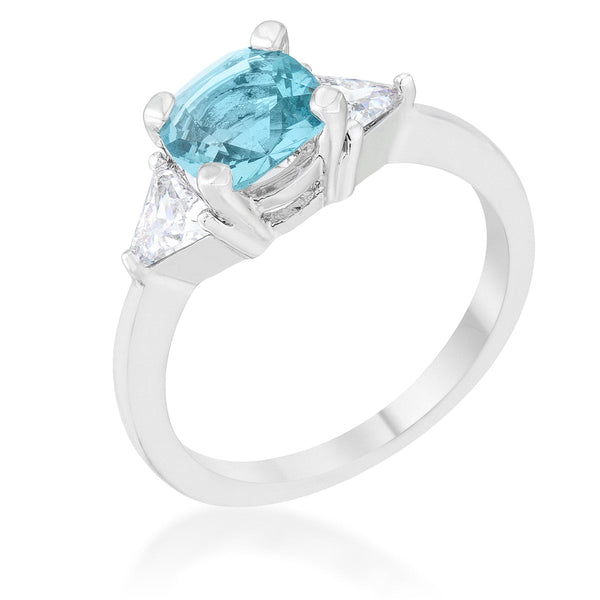 Lovcia Elegant Shonda 1.8ct Blue Topaz and Clear CZ Rhodium Cushion Cut Ring-Rings-5-5