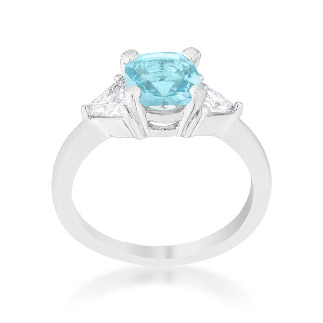 Lovcia Elegant Shonda 1.8ct Blue Topaz and Clear CZ Rhodium Cushion Cut Ring-Rings-5-5