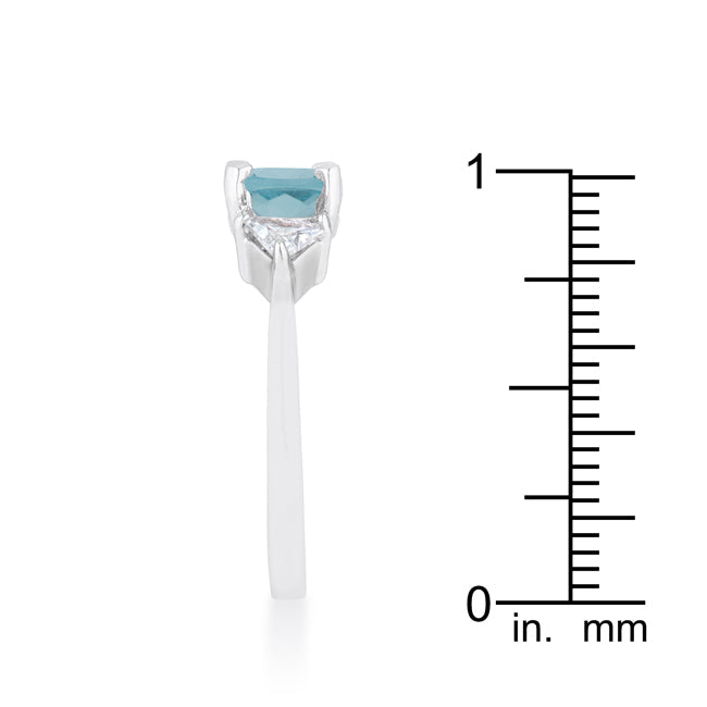 Lovcia Elegant Shonda 1.8ct Blue Topaz and Clear CZ Rhodium Cushion Cut Ring-Rings-5-5