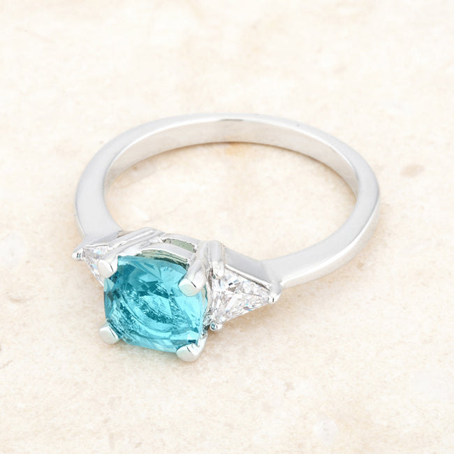 Lovcia Elegant Shonda 1.8ct Blue Topaz and Clear CZ Rhodium Cushion Cut Ring-Rings-5-5