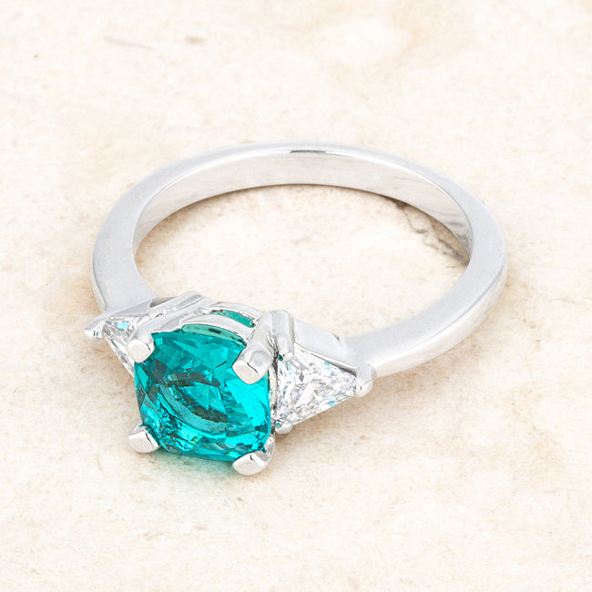 Lovcia Elegant Shonda Aqua CZ Rhodium Cushion Cut Statement Ring, 1.8ct-Rings-5-5