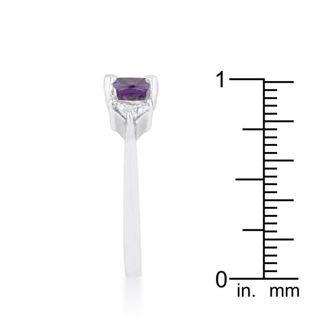 Lovcia Elegant Shonda Rhodium Ring with 1.8ct Amethyst Cushion and Trillion Cut Accents-Rings-5-5