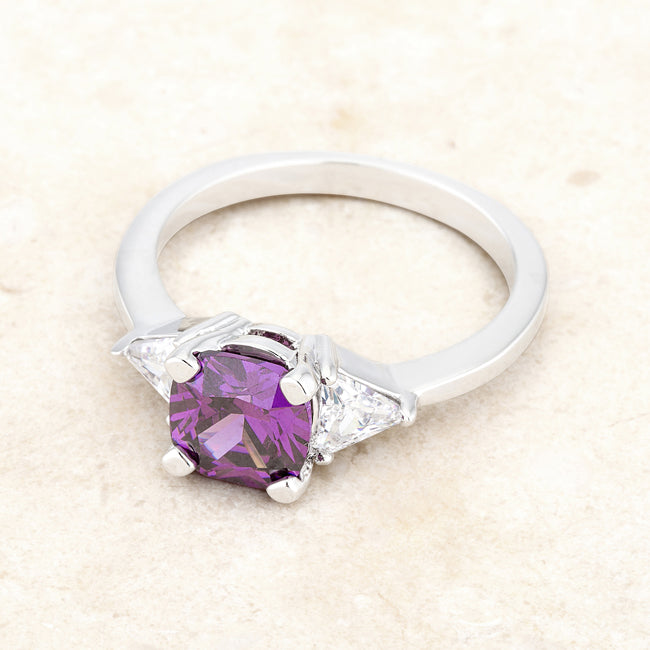 Lovcia Elegant Shonda Rhodium Ring with 1.8ct Amethyst Cushion and Trillion Cut Accents-Rings-5-5
