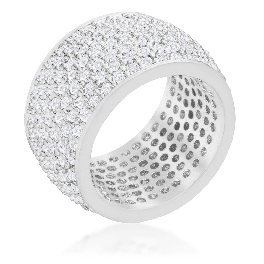 Lovcia Elegant Silvertone Band Ring with Wide Pave Set Round Cubic Zirconia-Rings-5-5