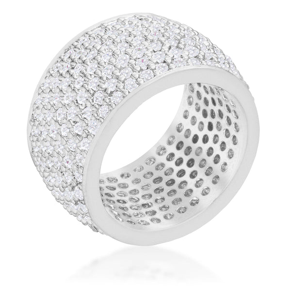 Lovcia Elegant Silvertone Band Ring with Wide Pave Set Round Cubic Zirconia-Rings-5-5